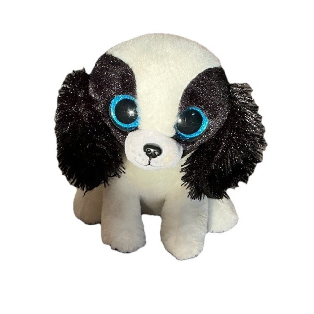 Ty Beanie Boos Sissy the Black & White Spaniel Big Blue‎ Eyed Puppy Dog 6"